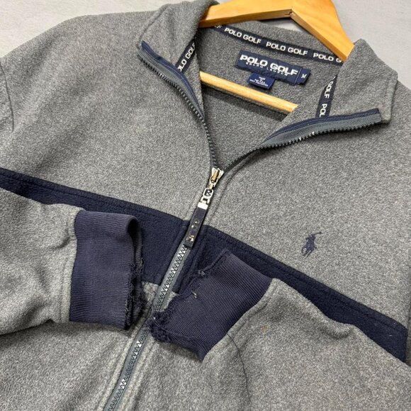 Vintage Polo Ralph Lauren Golf Zip Up Distressed 90s Retro Fleece Jacket Medium - Picture 2 of 7
